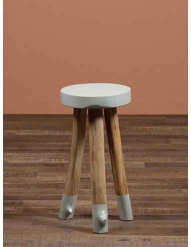 PETIT TABOURET NATURAL ET GRIS