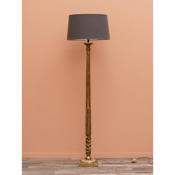 Lampe sur pied bois gravé doré