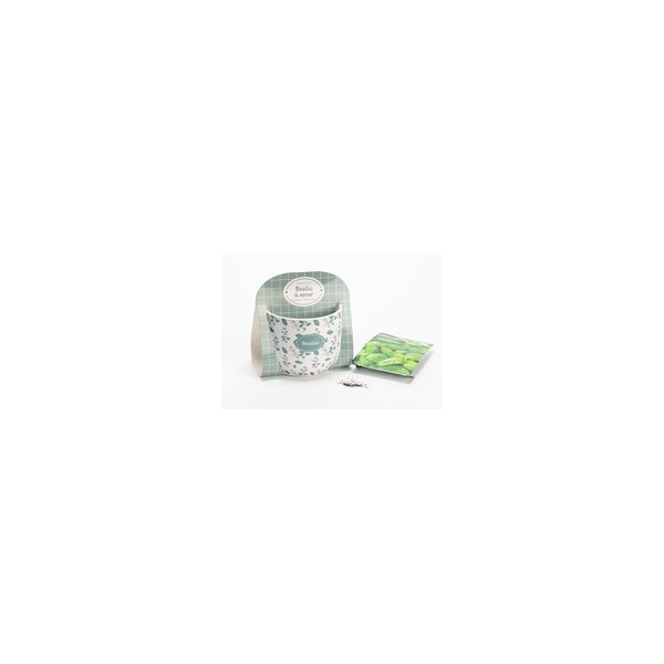 Pot et graines de basilic